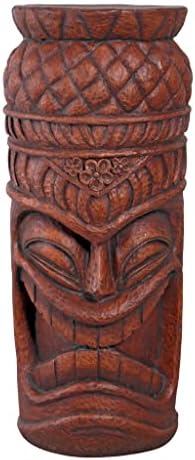 Design Toscano Grand Tiki Face Kanaloa Teeth Indoor/Outdoor Side Table Statue, Patio, Bar, Den, 20 inch tall, Cast Stone Resin, Woodtone Finish