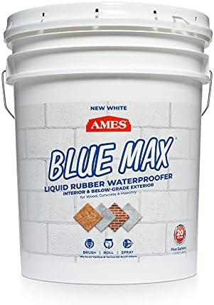 Ames Research Laboratories BMX5RG Blue MAX Waterproofer, Regular Use in Interior & Below-Grade Exterior Concrete Sealer and More. Liquid Rubber, 5 Gallon (Pack of 1), 640 Fl Oz | Ideal for waterproofing above & below grade foundations, basements, roofs,…