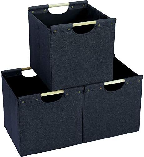 HOONEX Collapsible Storage Bins, 13x13x13 Inches Storage Cubes Linen Fabric, 3 Pack