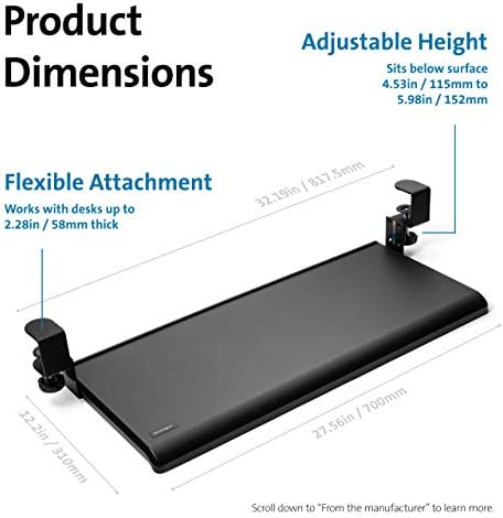 Kensington Clamp-On Keyboard Tray, Under Desk Keyboard Drawer with Cable Management, Ergonomic Smartfit Slide-out Height Adjustable Keyboard Holder