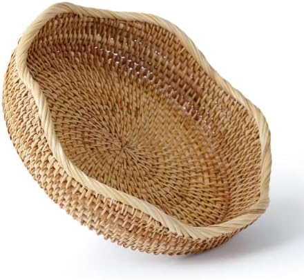 YANGQIHOME Rattan Bread Basket, Round Fruit Baskets, Wicker Storage Bowls, Natural Woven Serving Basket Bowls