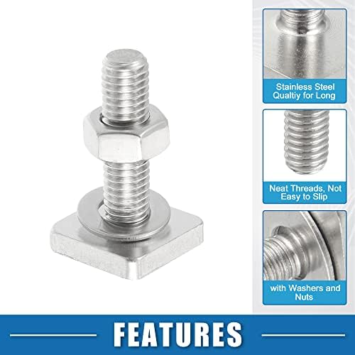 Car Roof Rack T Shaped Slot Bolt M8 W/Nuts Washer T Shaped Track Bolts Roof Rack Cargo Carrier Bolt Accessories Stainless Steel (Pack of 6)