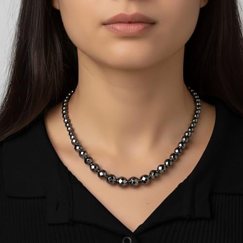 Blue Color Hematite Beaded Necklace Silvertone 560.00 ctw 20.5-22.5"
