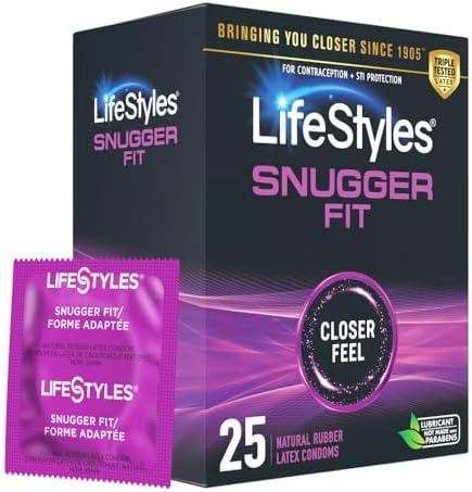 Lifestyles Snugger Fit Natural Rubber and Lubricated Latex Condoms Value Pack, 25 Count, 1 Pack, Triple Tested for Best Protection