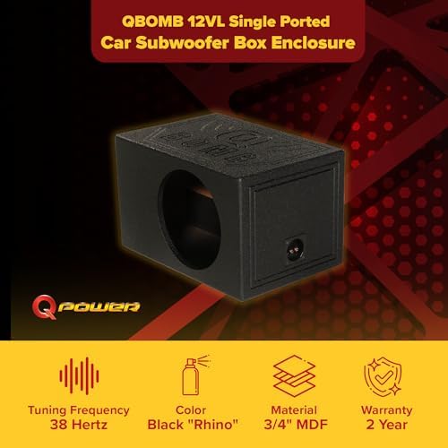 Qpower Single 12" Vented Ported Car Subwoofer Sub Box Enclosure, QBOMB12VL - Single Cab Bass Woofer Speaker Box System for Vehicle or Truck Audio