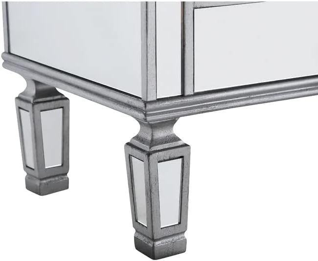 60" Silver Wood Frame Mirrored Panels Andrea Storage Sideboard Buffet Cabinet for Living Room