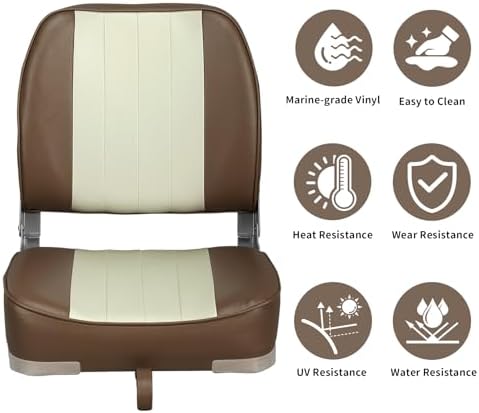 Leader Accessories Classic Low Back Folding Fishing Boat Seat Boat Chairs | Marine Boat Chairs With Thick Cushion, Aluminum Hinge, Use universal 5"x5" Mount, Fits Jon/Bass/Pontoon Boats