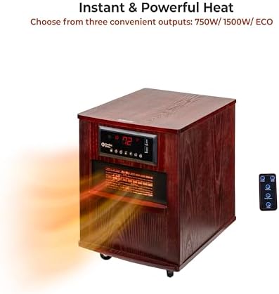 Comfort Zone Indoor Space Heater, 20 inch, 1,500 watt, Cabinet Heater with Remote, Infrared, Quartz, USB Charging Ports, Timer, Tip Over Switch & Overheat Protection, Ideal for Home & Office, CZ2062W