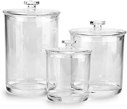 Hipiwe Clear Plastic Apothecary Jars with Lid, Set of 3 Large Q-Tips Holder