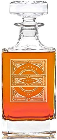 Swanky Badger Personalized Whiskey Decanter, Custom Whisky Decanter, 28 oz, 850ml, 8.5” x 3.5” x 3.5” (Modern)