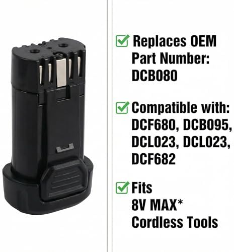 CS BATTERY Replacement DCB080 8v max Batteries for DCF680 DCF680N1 DCF680N2 DCF682 DCB095