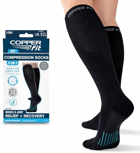 Copper Fit womens Ice Menthol Infused Compression Socks, Black, Large-X-Large US