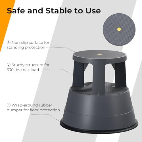 Nightcore Rolling Step Stool Kick Stool Ladder w/Non-Slip Platform Retractable Swivel Casters Firm Rubber Base