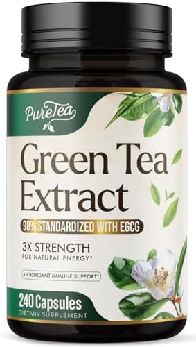 Green Tea Extract 1000mg Per Serving - 98% Polyphenols & 45% EGCG Capsules, Heart Support with Antioxidants - 3X Absorption Green Tea Pills Supplement, Natural Energy, Gentle Caffeine - 240 Capsules