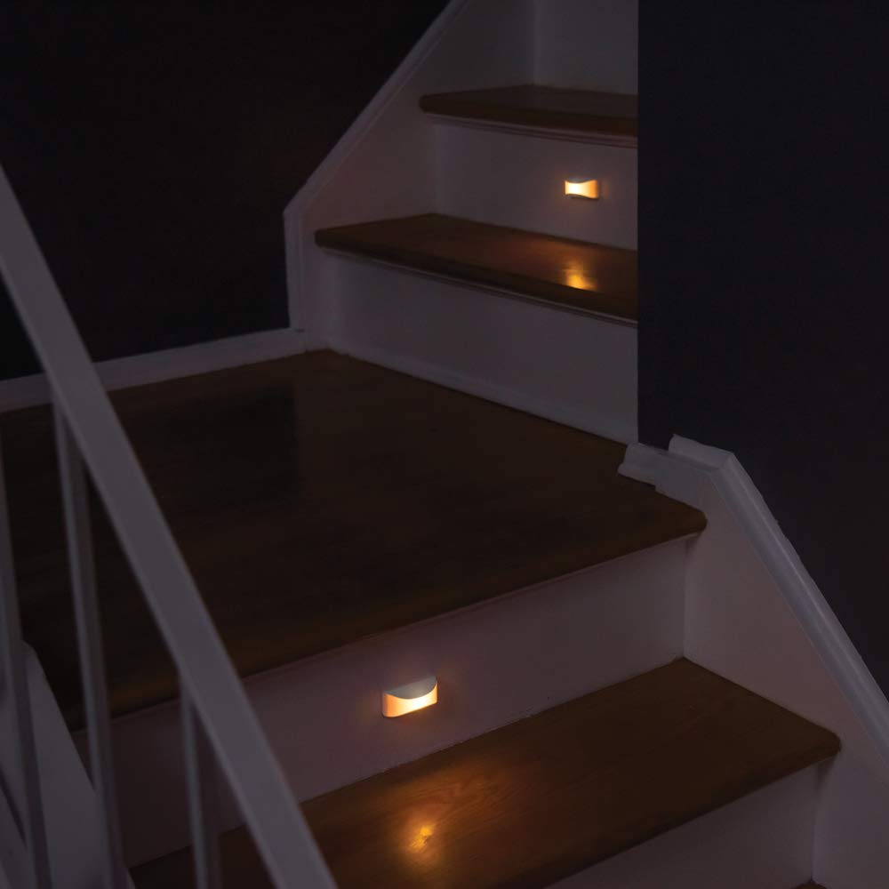 Mr Beams MB500A Wireless Battery Powered Dusk to Dawn Amber Sleep Friendly LED Stair Light/Night Light, White, 2-Pack