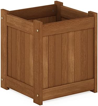 Furinno 2-FG16450 Tioman Hardwood Flower Box, Two-Pack, Natural | 15.4 x 15.4 x 17.7, Flower Box, Garden Box, in Teak Oil, Outdoor Indoor, Garden, Patio, Balcony