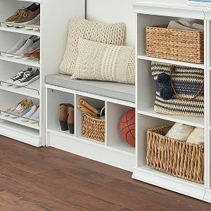 Cubeicals white storage bench with gray cushion