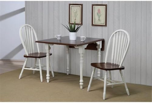 Sunset Trading Andrews Windsor Arrowback Dining Side Chair | Two Tone Antique White Chestnut Brown Solid Wood | Set of 2 Fully Assembled Sidechairs