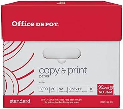 Office Depot White Copy Paper, 8 1/2in. x 11in., 20 Lb., 84 Brightness, Case Of 10 Reams