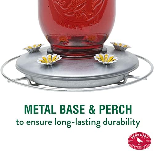 Perky-Pet Mason Jar Hummingbird Feeder, 32 oz Nectar Capacity | Vintage Style Glass Bird Feeder, 5 Flower Feeding Ports, Outdoor Garden Backyard Wildlife