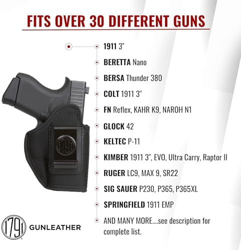1791 Gunleather IWB Holster Fits FN Reflex, Sig P365, P365XL, Glock 43X, 43 | Soft leather gun holster also fits Glock 42, Hellcat, Ruger Max 9, LC9, SR22, Bersa Thunder 380, Walther PPK