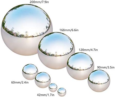 Stainless Steel Gazing Ball, 8 Pcs 42-200 mm Mirror Polished Hollow Ball Reflective Garden Sphere