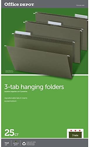 Office Depot® Brand Hanging Folders, 1/3 Cut, Legal Size, 100% Recycled, Green, Pack of 25