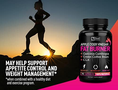 Zeal Apple Cider Vinegar Hunger & Metabolism Support - ACV Capsules - Garcinia Cambogia + w. CLA & Green Coffee Bean Green Tea, 90 Capsules