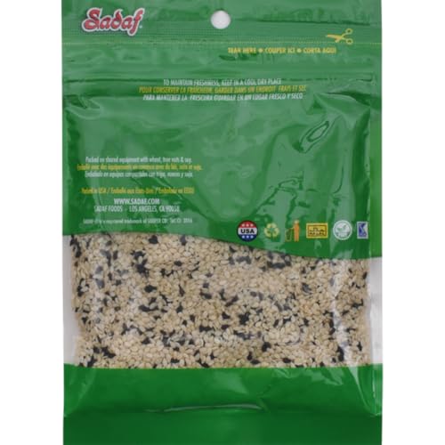 Sadaf Black Sesame Seeds - Sesame Seeds for Cooking and Food Flavoring - Spice Mediterranean Cuisine - Semillas de Ajonjoli - Kosher - 3 Oz Resealable Bag
