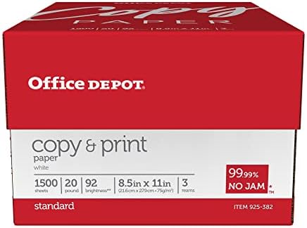 Office Depot Copy Print Paper, 8 1/2in. x 11in., 20 Lb, Bright White, 500 Sheets Per Ream, Case Of 3 Reams, 1008