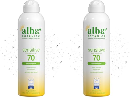 Alba Botanica Sensitive Sunscreen Spray for Face and Body, Fragrance-Free, Broad Spectrum SPF 50, Water Resistant, 5 fl. oz. Bottle