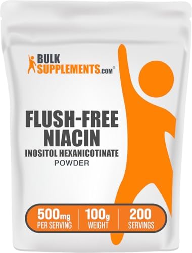 BulkSupplements.com Flush Free Niacin Powder - as Inositol Hexanicotinate, Vitamin B3 Supplement, Niacin 500mg Flush Free - Gluten Free, 500mg of per Serving, 250g (8.8 oz) (Pack of 1)