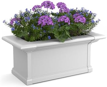 Mayne Yorkshire 60in Self-Watering Rectangular Window Box Planter, White | Self-watering, All season, Fade resistant, Customizable, Mounting brackets included, Built-in overflow, 15-year warranty