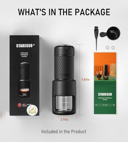 STARESSO Classic Manual Espresso Maker, 2 IN 1 Travel Coffee Machine | Compatible Ground Coffee & NS Original Pods, Stainless Steel Water Chamber