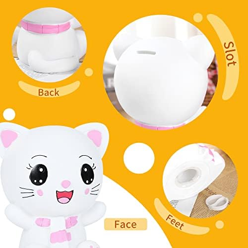 H&W Kitten Money Bank (Pink), Shatterproof Cat Piggy Bank, First Coin Bank