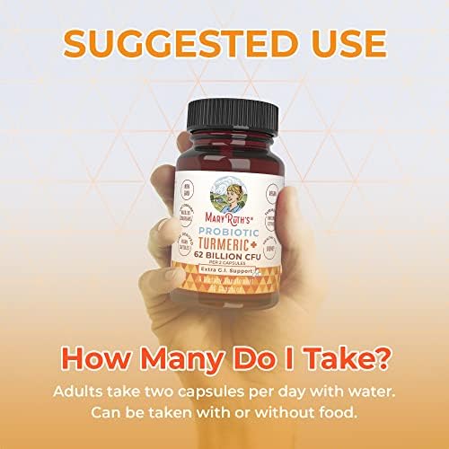 MARYRUTH'S Probiotic Turmeric Curcumin + Extra GI Support, Vegan, 60 Count | 62 Billion CFU, Organic Ingredients Turmeric Complex with Probiotics