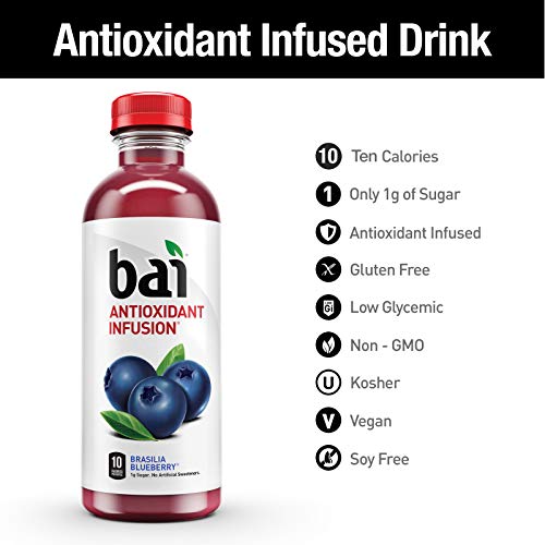 Bai Flavored Water, Brasilia Blueberry, Antioxidant Infused Drinks, 18 Fluid Ounce Bottles, 6 count