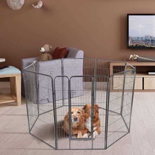 S AFSTAR 16 Panels Metal Dog Playpen, 48" Height Dog Fence Exercise Pen with Doors for Large Medium Small Dogs Rabbits Cats, Foldable Pet Puppy Playpen for Indoor & Outdoor Yard (Black)