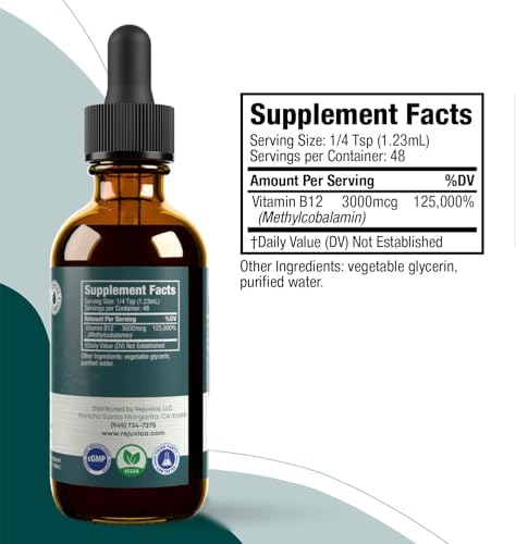 Rejuvica Health Essential B-12 Liquid B12, Supports Energy and a Healthy Nervous System - Convenient Liquid Dropper Absorbs Fast & Tastes Great
