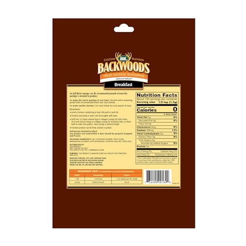 LEM Products Backwoods Breakfast Fresh Sausage Seasoning, 8.3 oz Packet | Pre-Measured Seasoning for Wild Game and Domestic Meat, Seasons Up to 25 Pounds of Meat for Homemade Patties and Sausages