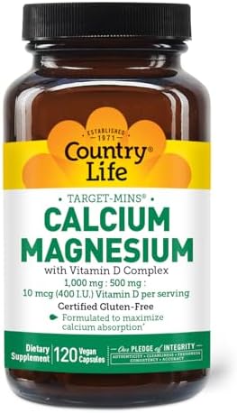Country Life Target-Mins Calcium Magnesium with Vitamin D, 240 Capsules | 1,000 mg calcium, 500 mg magnesium and 10 mcg vitamin D per serving for bone health and calcium absorption