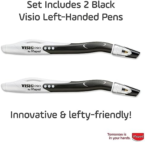 Maped - Visio - Left-handed ballpoint pens - Black ink - 2 count | Smudge-Resistant Quick Dry Technology - Ergonomic Comfort Grip - Smooth Consistent Writing - School Office Home Use