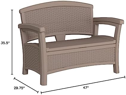 Suncast Outdoor Wicker Love Seat with 23-Gallon Storage, Comfortable Seating for Two, Ergonomic Back Support, All-Weather Furniture for Patio, Deck, and Garden, Java, Made in the USA