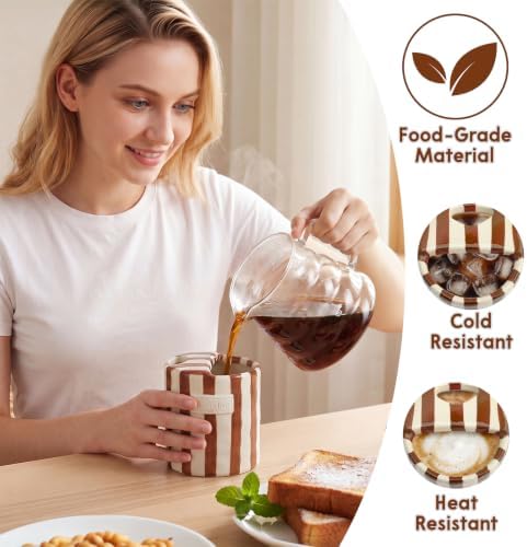 10oz Ceramic Coffee Mug with Sip Hole, Striped Espresso Cups for Hot & Cold Drinks and Microwave & Dishwasher & Freezer Safe