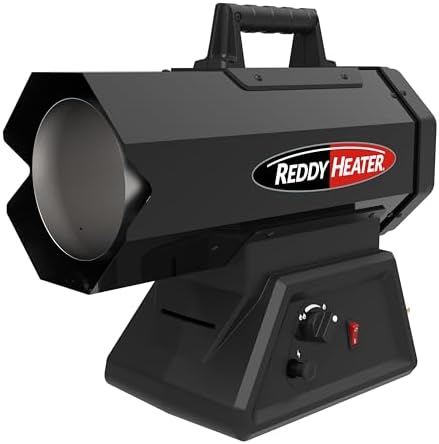 Reddy Heater 60, 000 BTU Forced Air Propane Heater, Battery Hybrid - RFG60DC | Outdoor Heater for Garage, Jobsite & Construction Site
