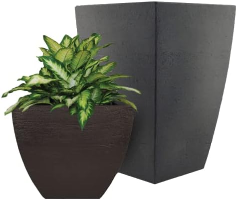Tusco Products MSQ16BK Modern Square Garden Planter, 16-Inch, Black