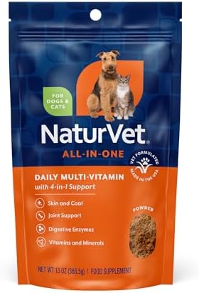 NaturVet All-in-One Cat & Dog Supplement Daily Multivitamin - 13 Oz Powder | Daily Multivitamin for Dogs & Cats - Supports Digestion, Skin & Coat with Omega-3, 6, 9 in a Wheat-Free Formula, 13 Oz Powder