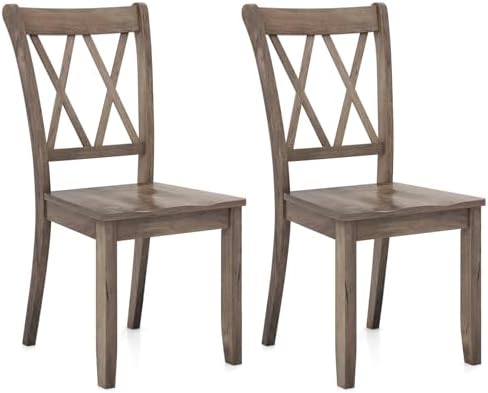 Giantex Set of 2 Dining Chairs, Rubber Wood Dining Room Chair, Farmhouse Dining Side Chairs, Max Load 400 Lbs, Wooden Kitchen Chairs for Home Kitchen