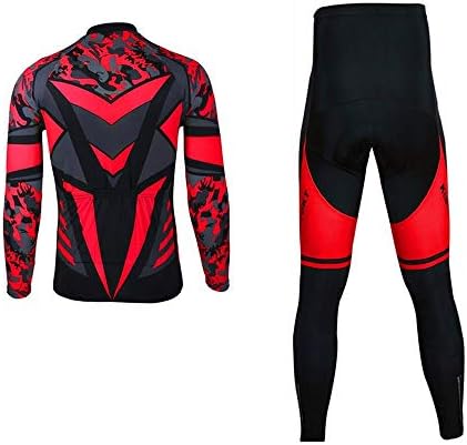 Moxilyn Men's Cycling Jersey Set Long Sleeve Pro Cycling Clothes Riding Quick Dry Jacket + Cycling Bib With 9D Pad L=Height: