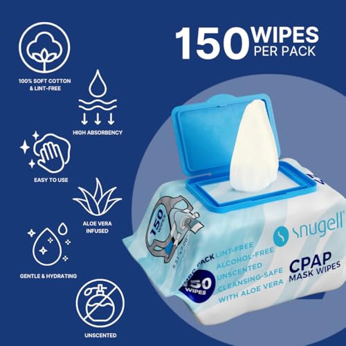Snugell CPAP Mask Wipes - Travel Size 150 Count (150 Count (Pack of 2), Unscented)